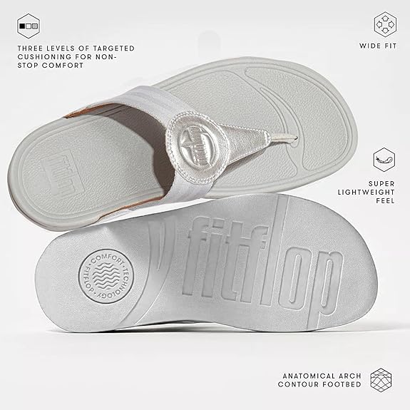 FitFlop Flip Flops Sandals Walkstar Toe Post Silver 7 M 195305321551 Rebound Footwear
